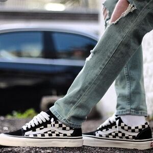 Vans Old Skool Primary Check Black White Sneaker NEW